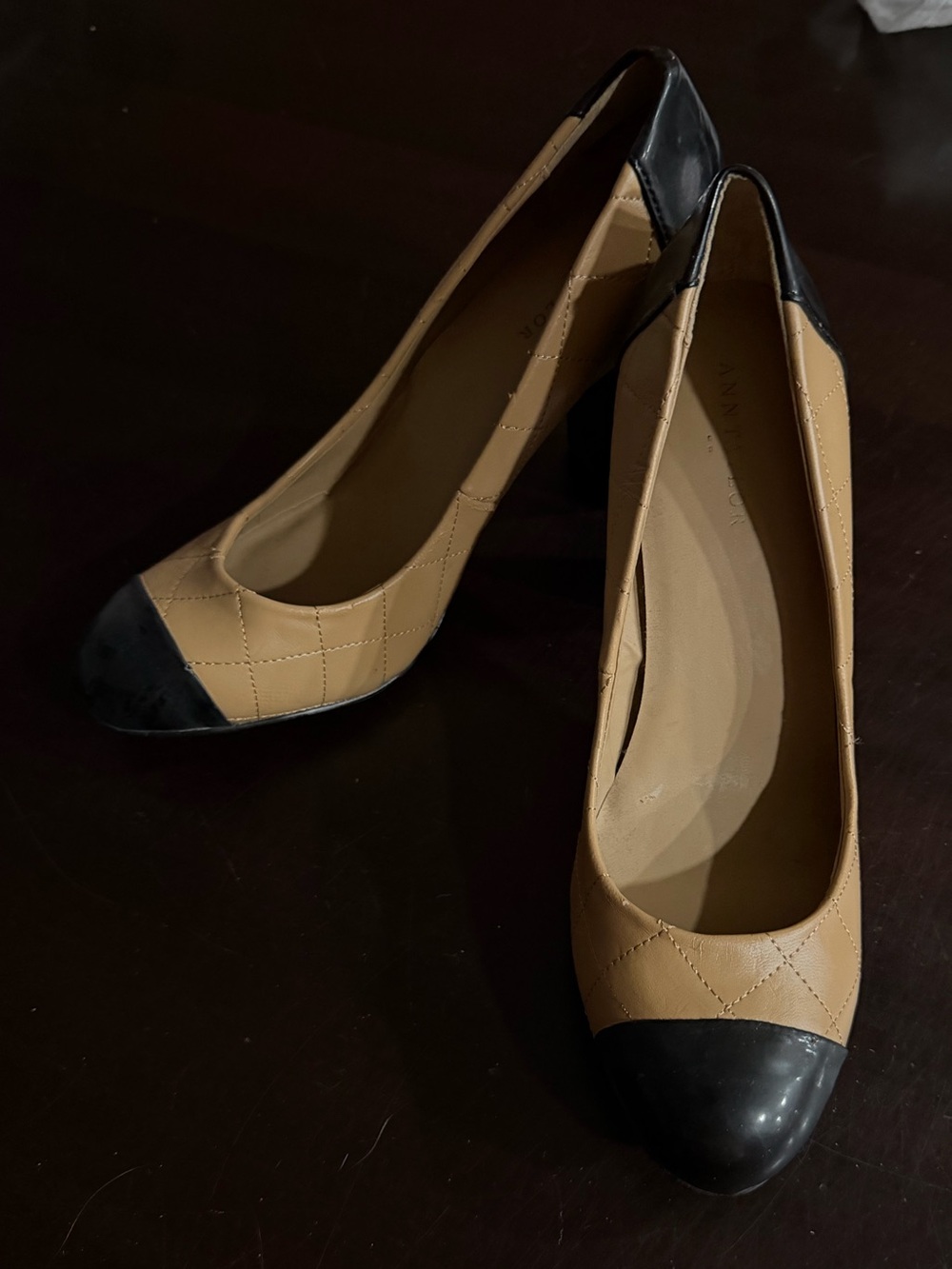 Anne Taylor Quilted Two-Tone Heels in Brown & Black